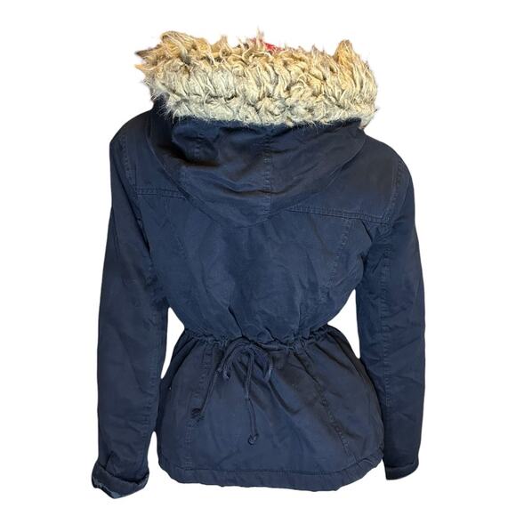 NOT AVAILABLE Womens Medium navy blue hooded parka-style jacket lined red plaid - Picture 10 of 10